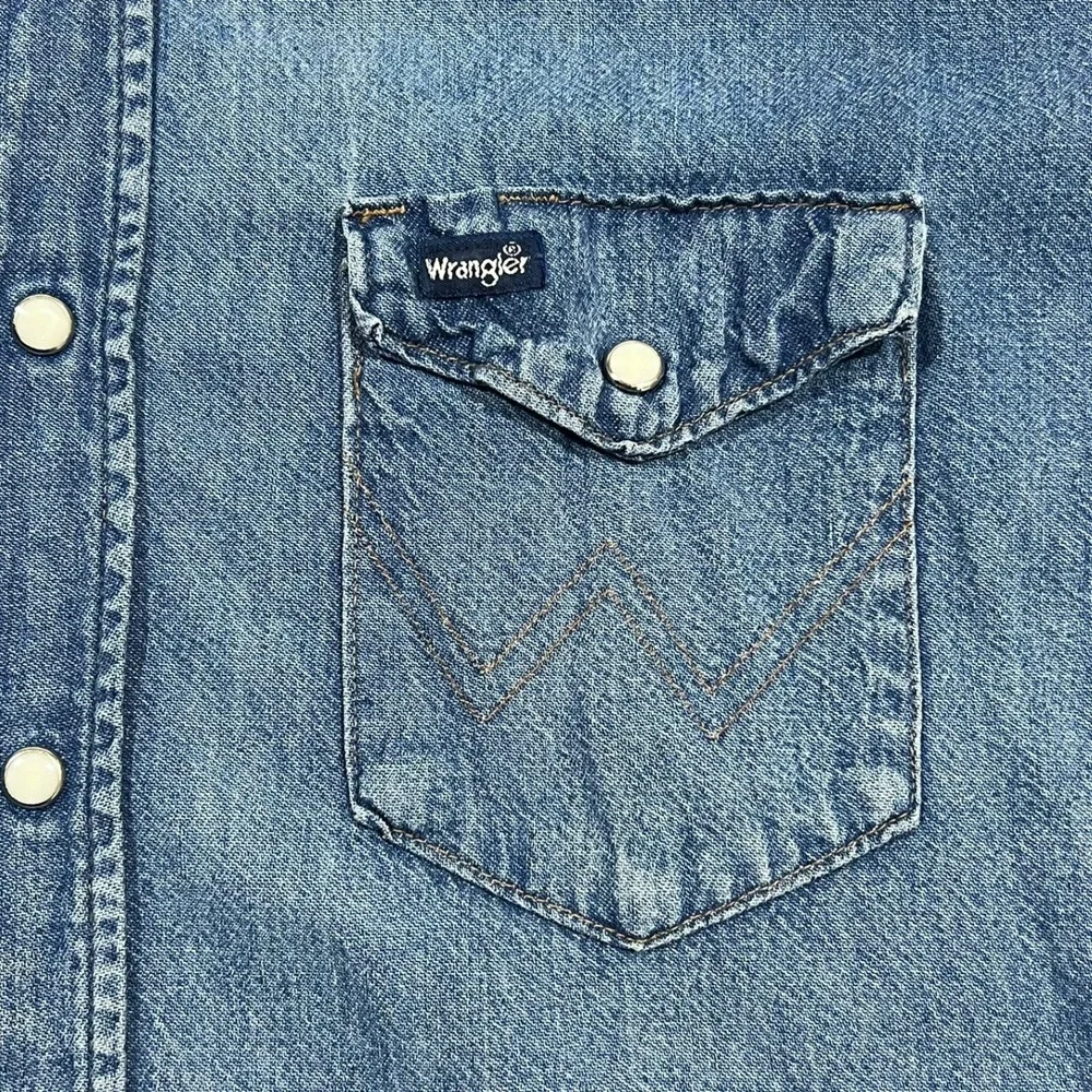 Wrangler Denim Western Shirt X-Long Tails Pearl Snap Big Man Fit Blue Mens 19-35